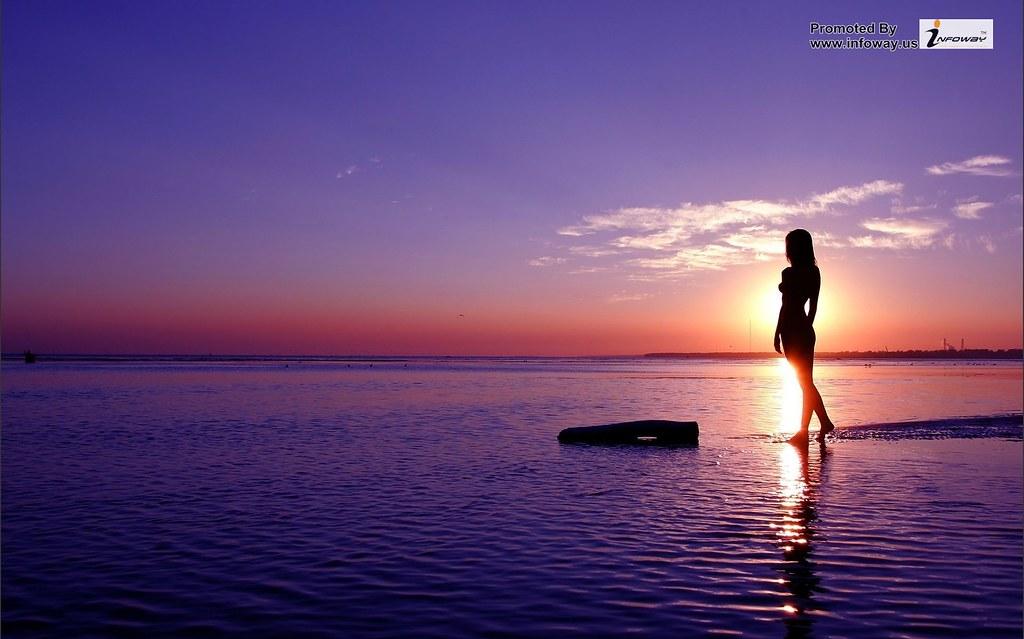Wallpaper Sea Sunset Girl Woman