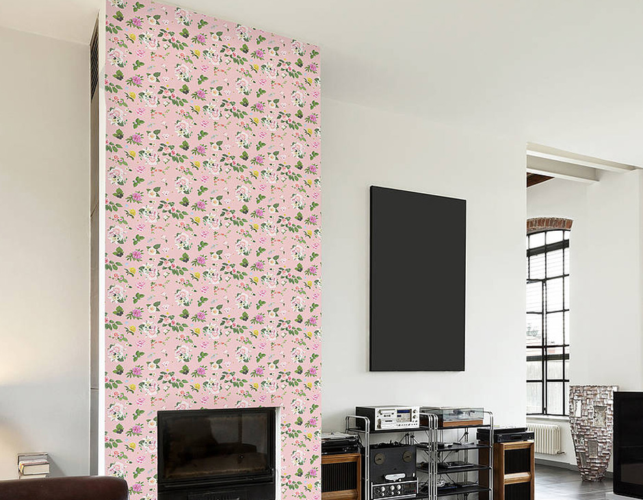 Self Adhesive Pink Floral Pattern Wallpaper Contemporary Wall