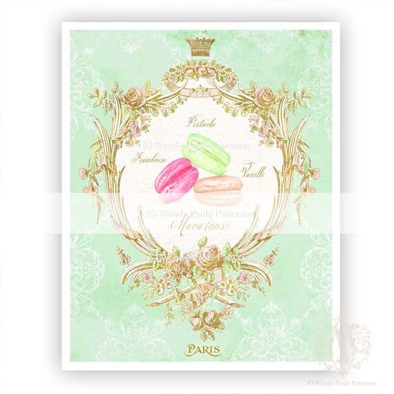 French Macaron Art Print Mint Green And Pink Watercolor Hand