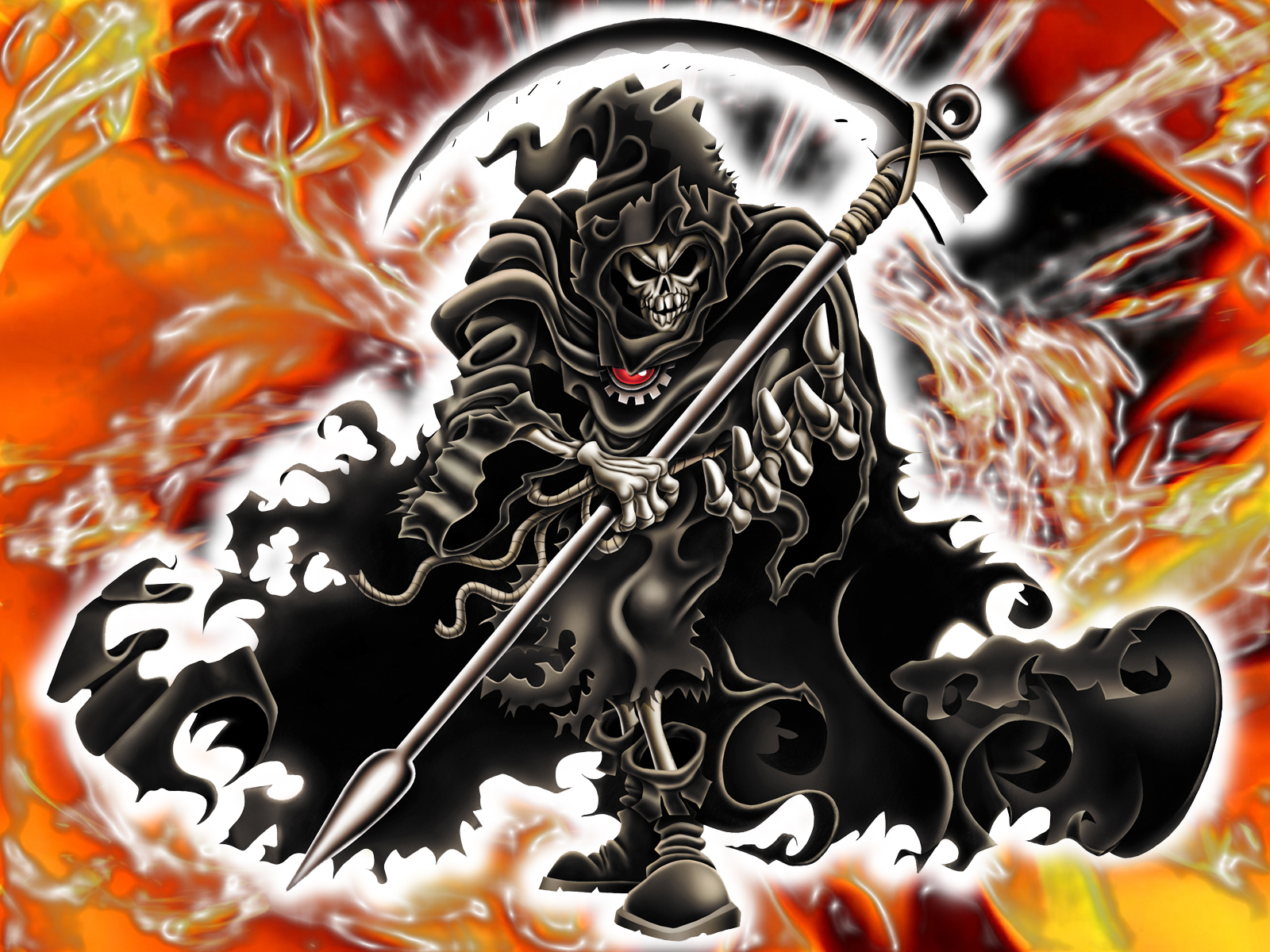reaper skull in flames wallpaper