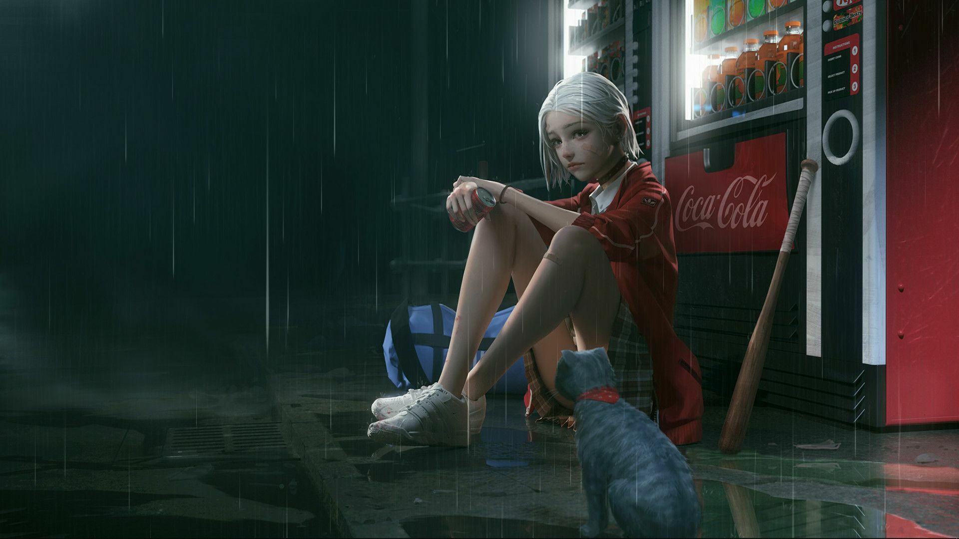 Girl near the vending machine with a Cola   girls live wallpaper
