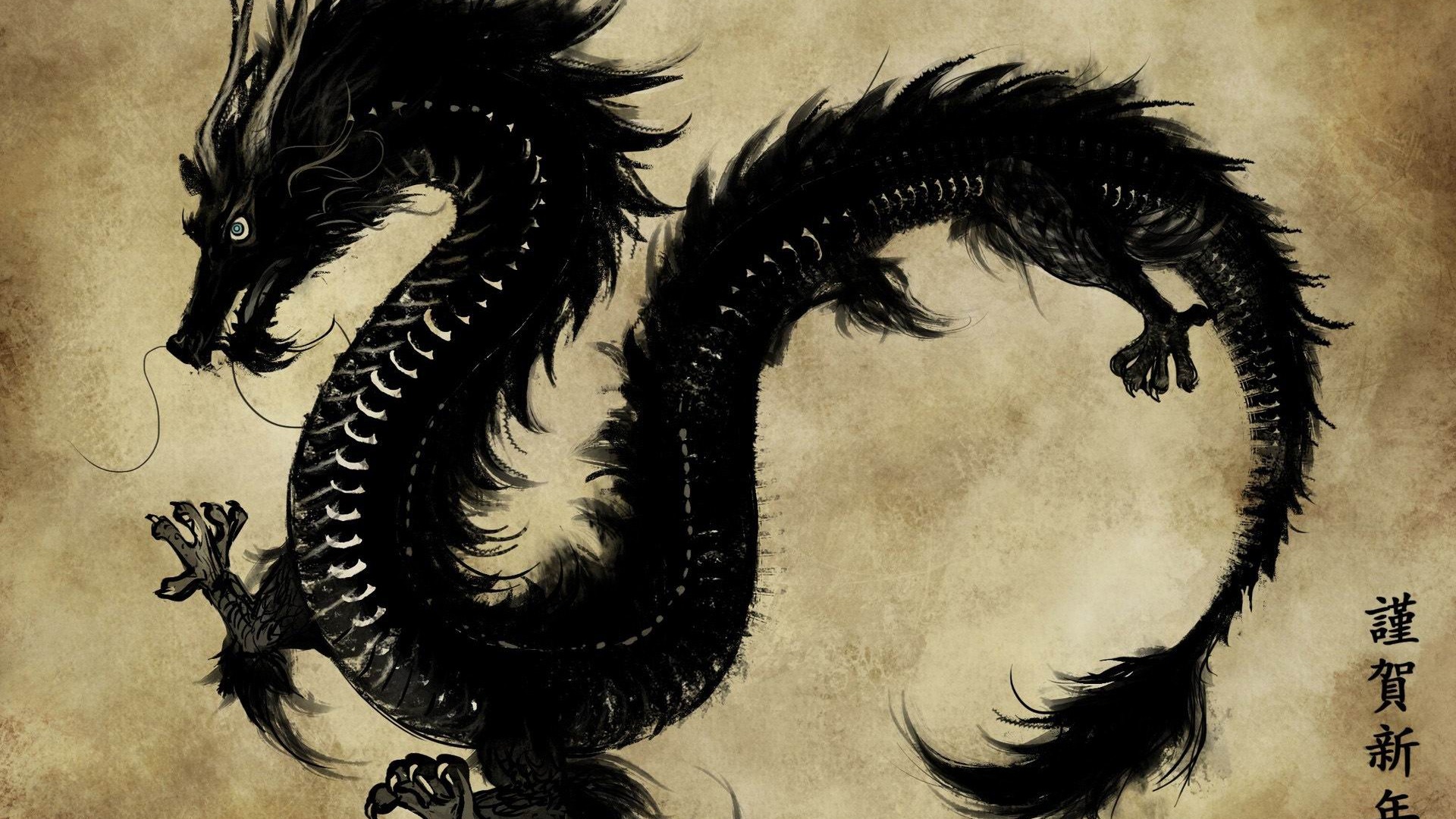 chinese black dragon Vintage style wallpaper   1920x1080 wallpaper