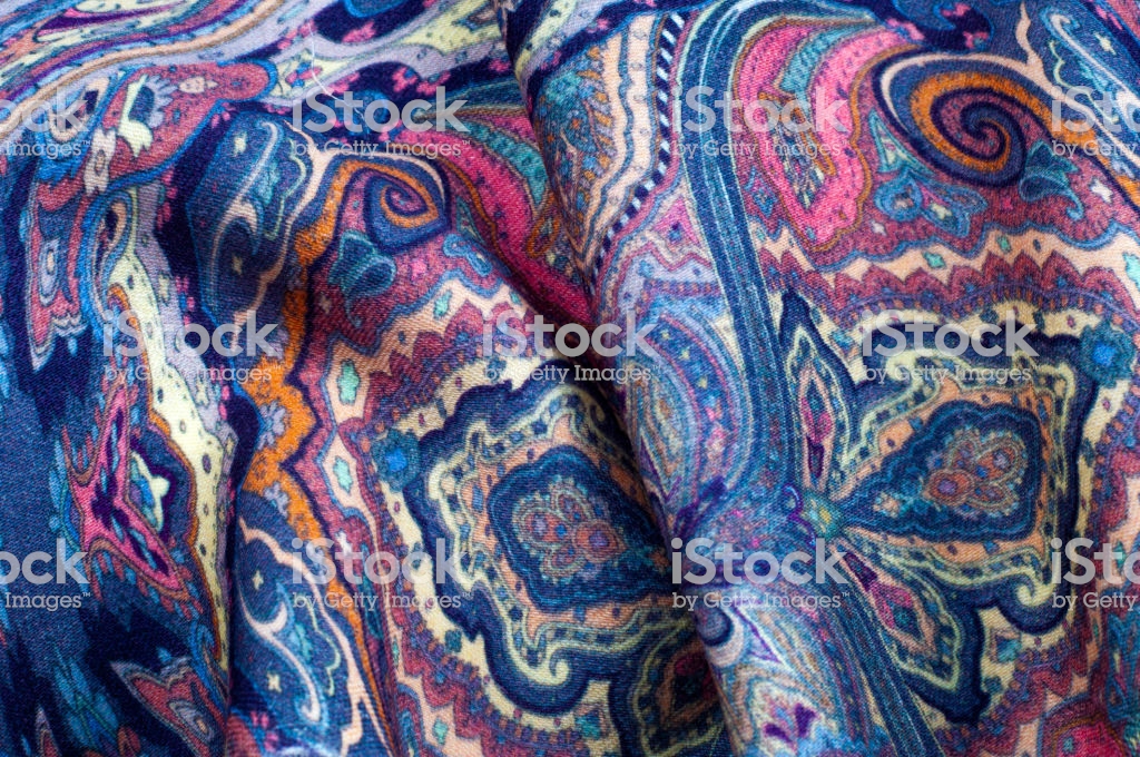 Background Texture Pattern Paisley Fabric Of Blue Color With A