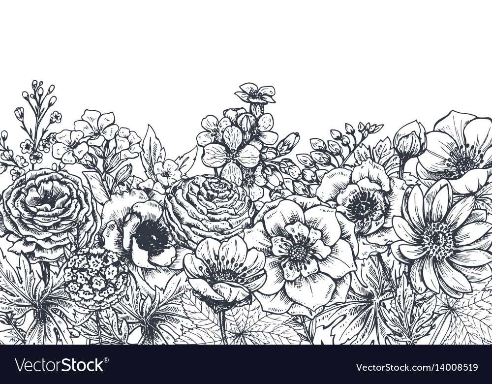 Floral Background With Hand Drawn Spring Flowers Vector Image