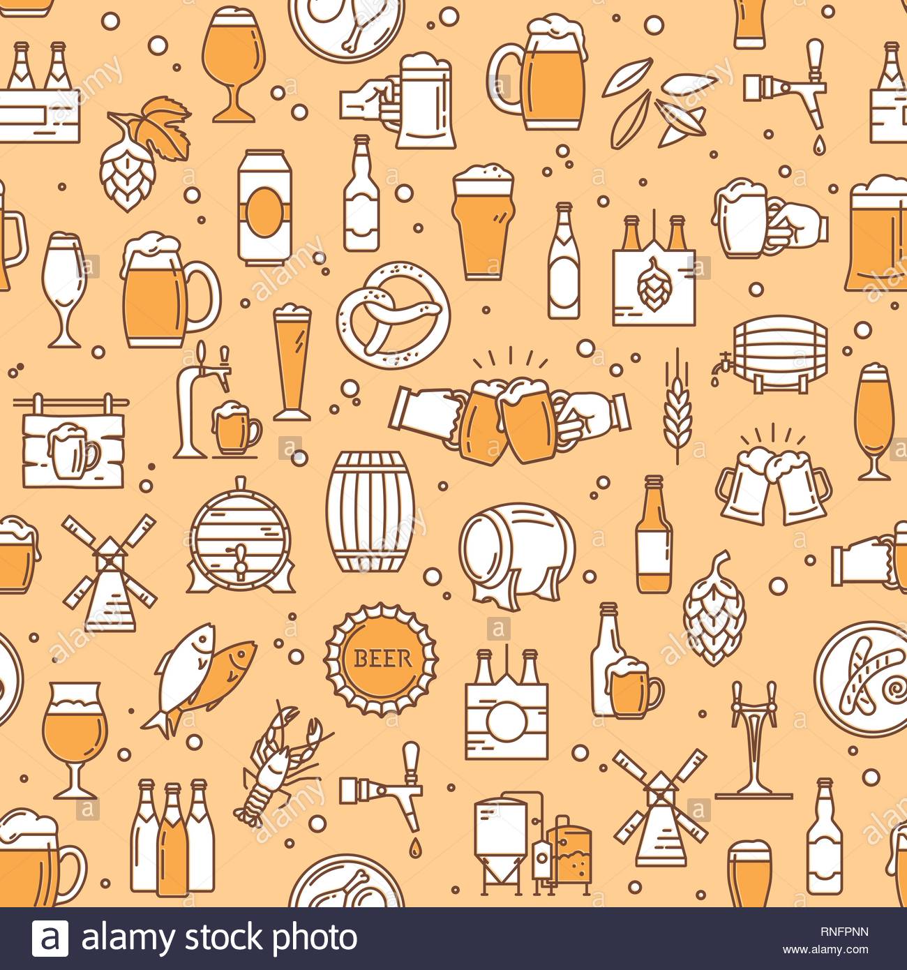 Seamless Colorful Pattern Background Kraft Beer Brewing Icons In