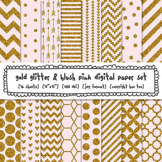 gold glitter blush pink digital paper gold glitter by huetoo