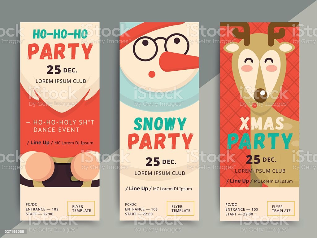 Christmas Party Flyer Template Design Xmas Poster In Funny Cart