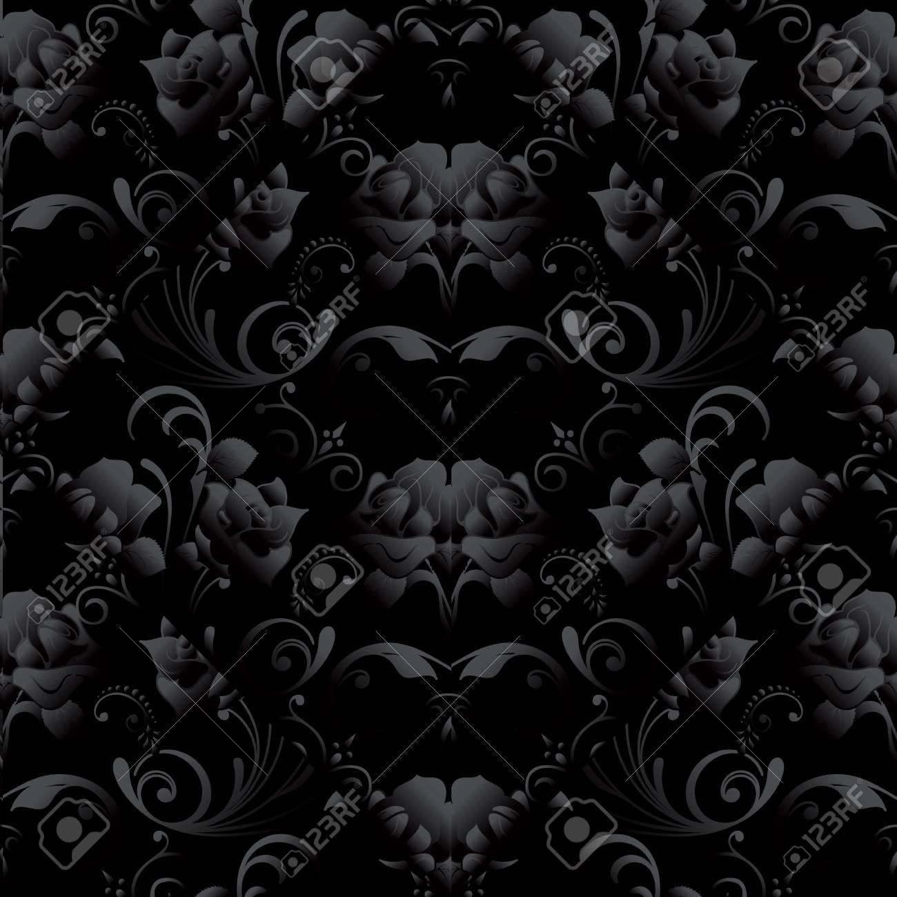 Black Roses Seamless Pattern Vector Dark Floral Background