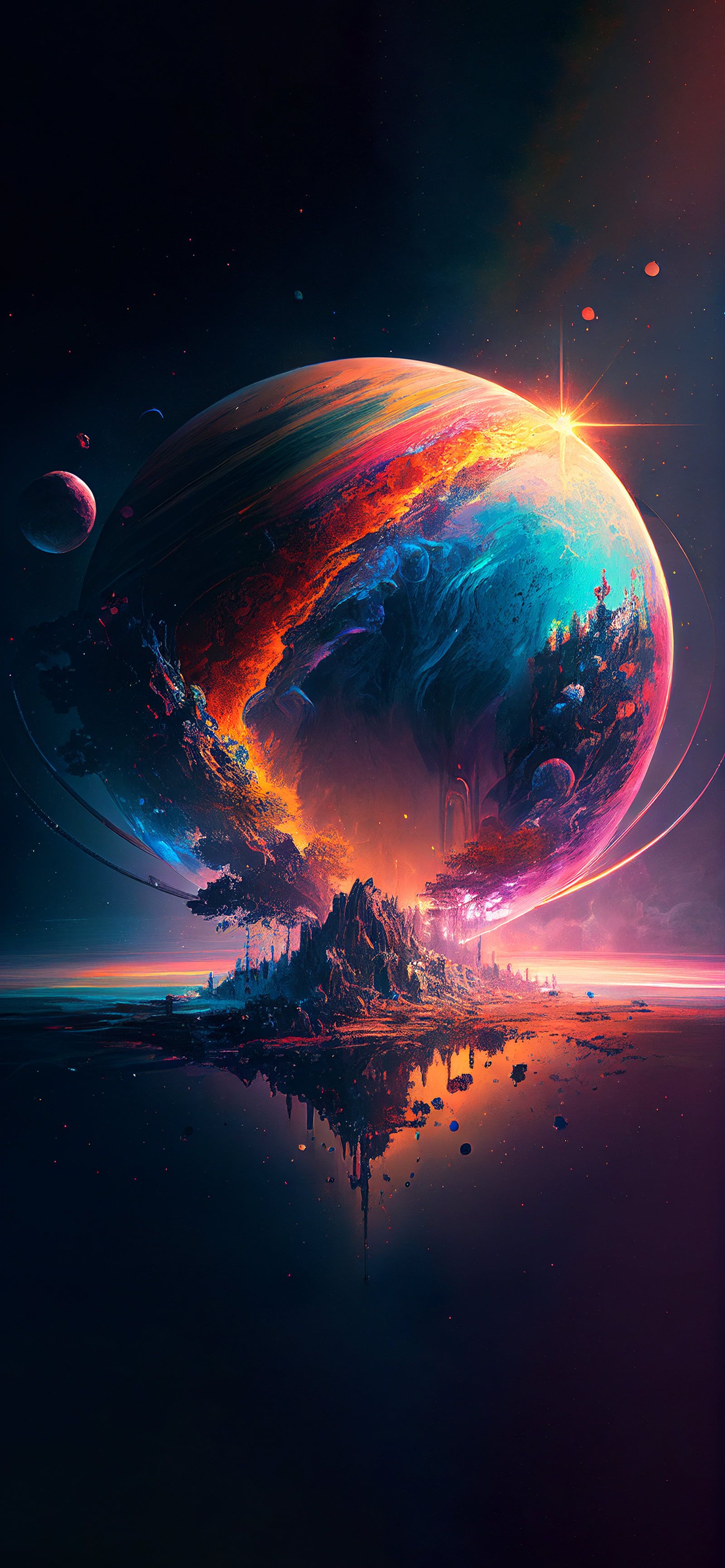 Amoled 4k Wallpaper Space Colorful And Astonishing Planet Mountain Reflecting On Lake