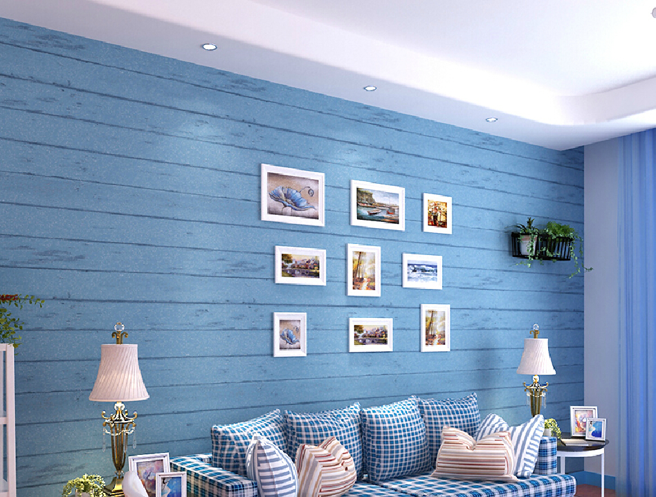 Light Blue Wallpaper Living Room Decorated In A Mediterranean Style
