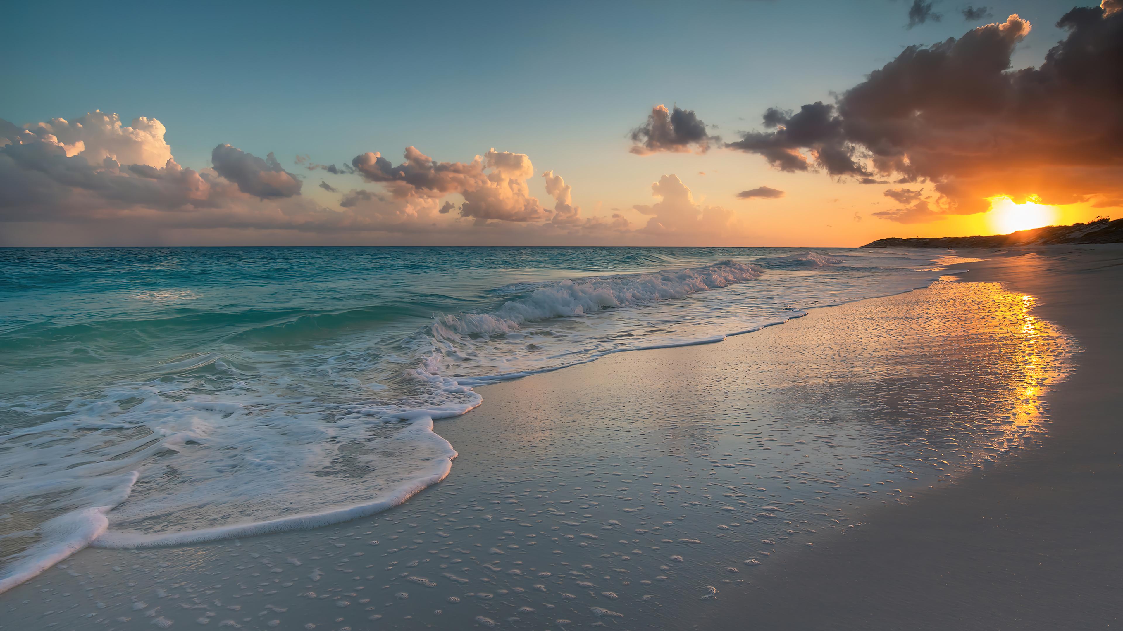 Beach Wave Sunset Scenery Wallpaper 4k HD Pc 2750f