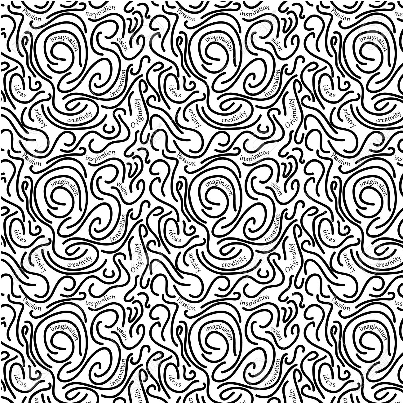 Abstract Squiggle Seamless Pattern In Black And Transparent