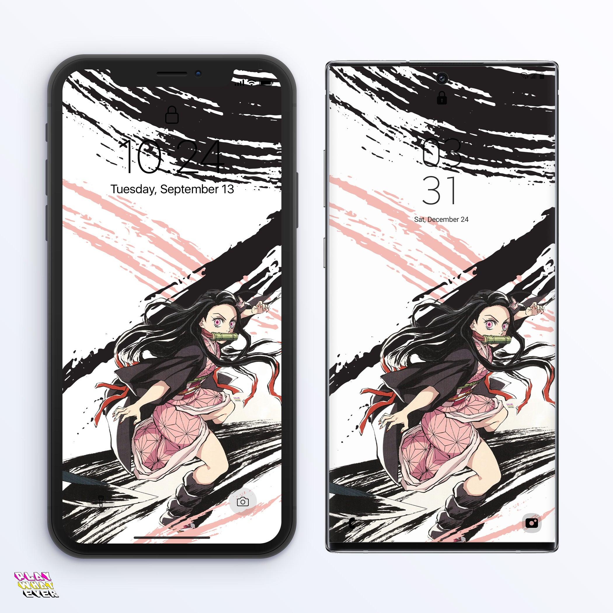 Demon Slayer Nezuko Artistic Action Phone Wallpaper Playwhatever