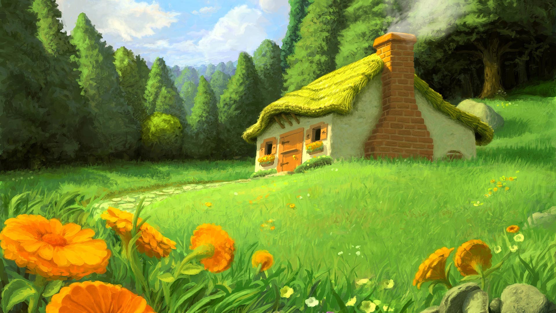 Fairy Cottage Landscape Full HD Wallpaper Images For