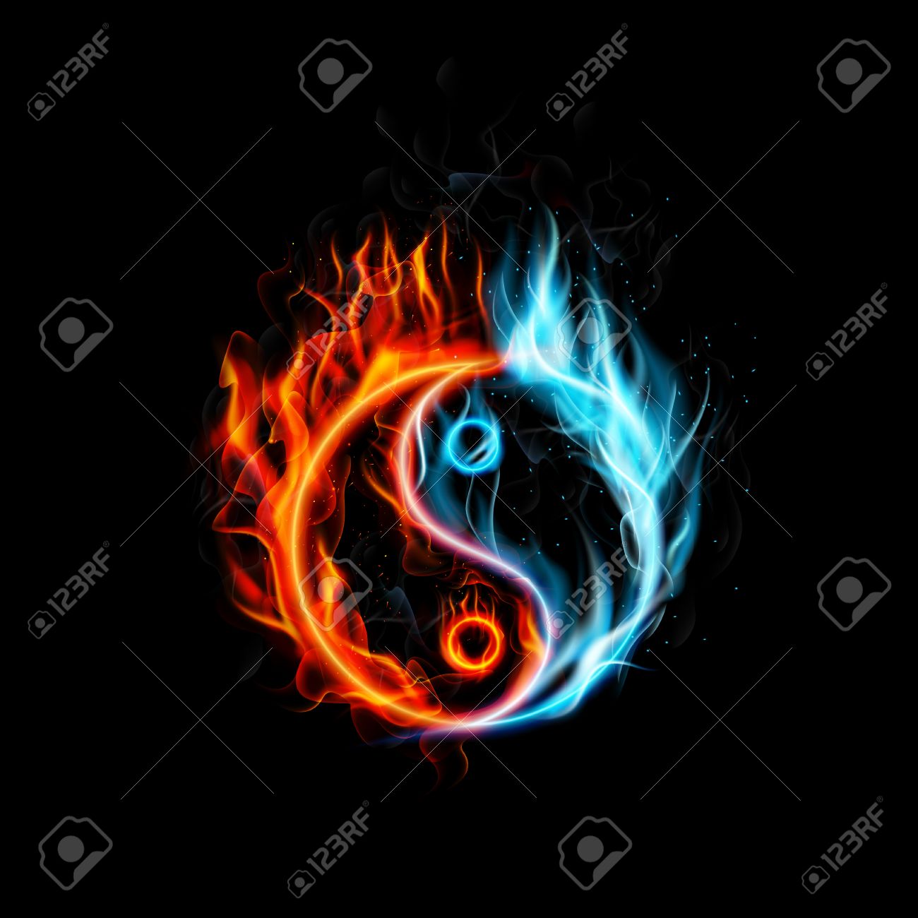 Illustration Of Fire Burning Yin Yang With Black Background