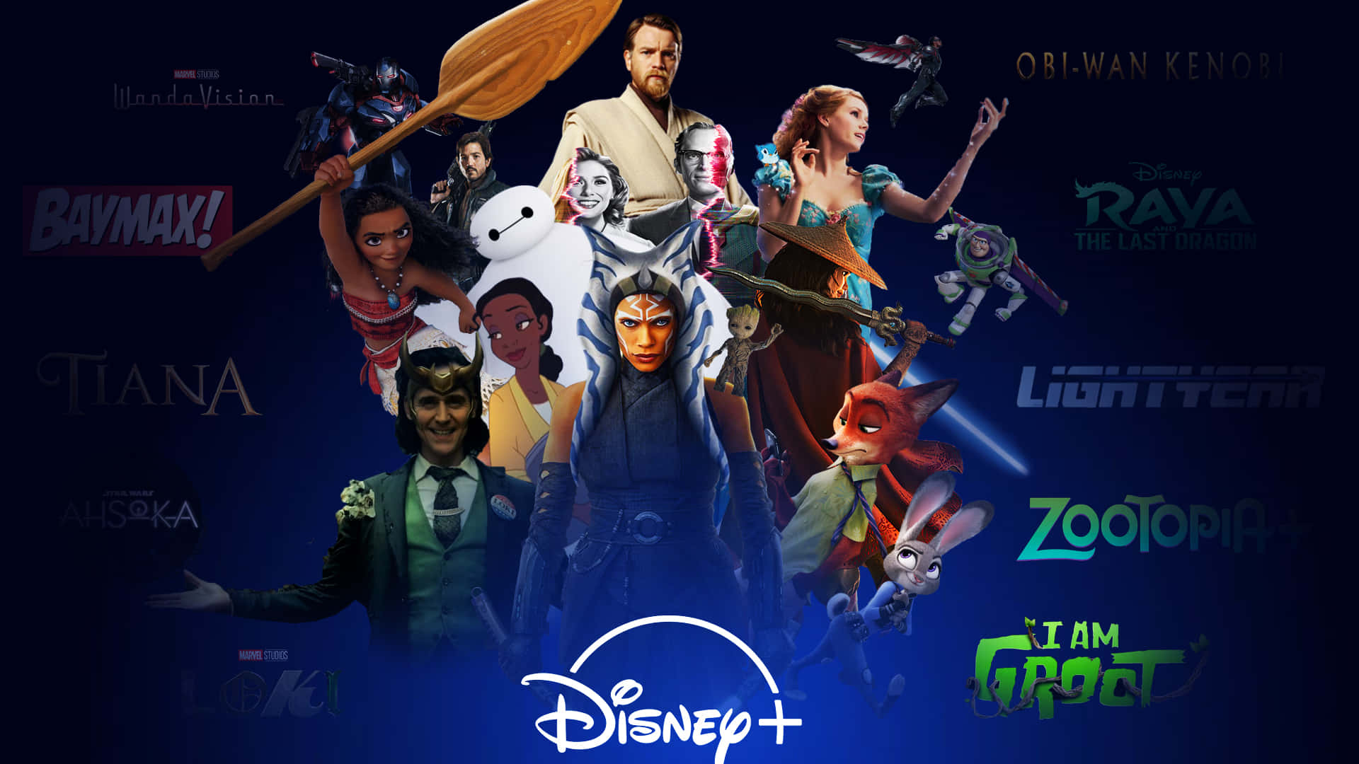 Disney Plus Background Featuring Multiple Characters Wallpaper