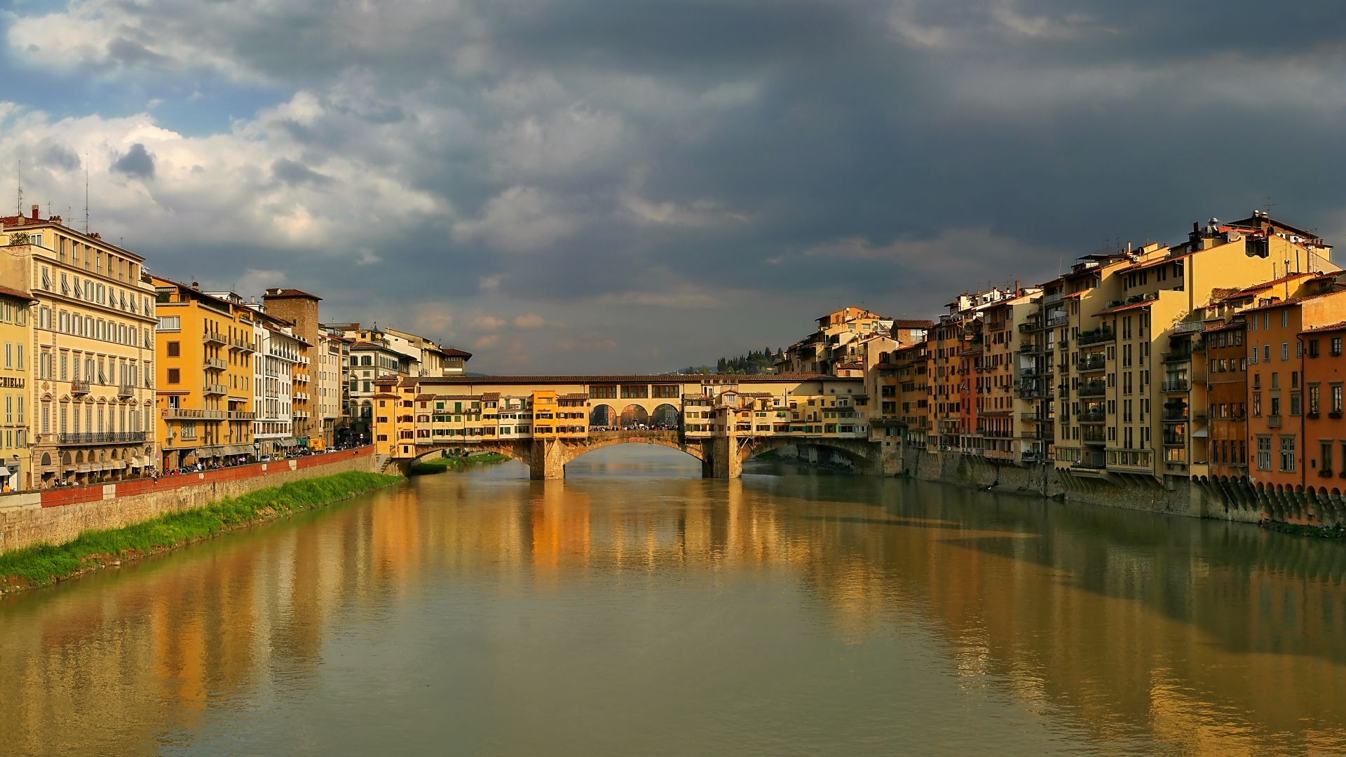Wallpaper Italy River Clouds Bridge Tuscany Arno Florence Ponte