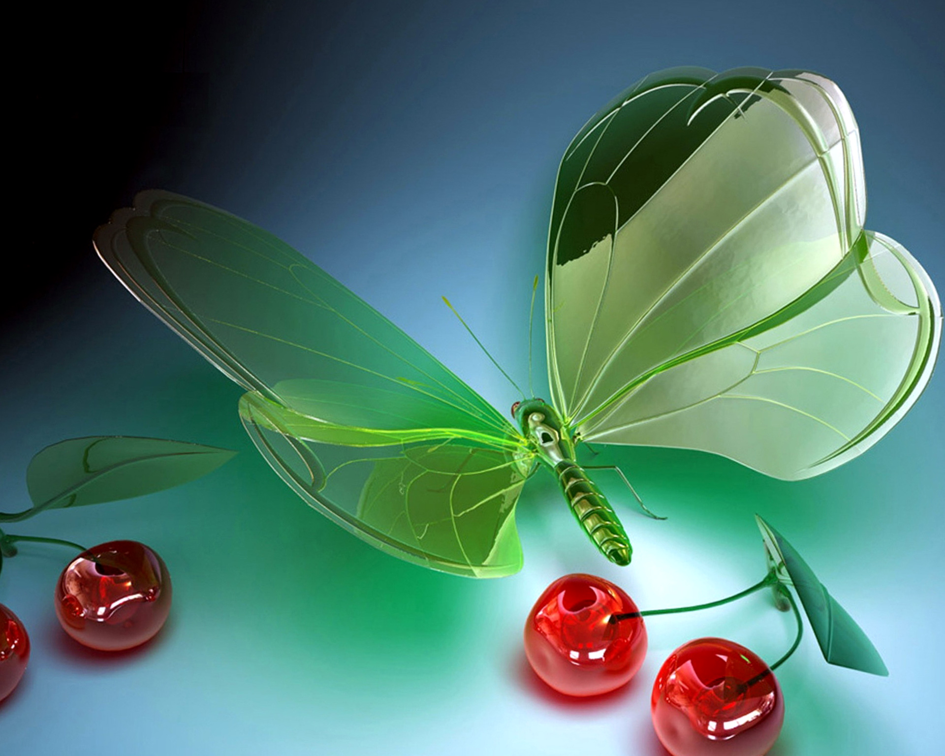 3D Render of a Glass Butterfly with Cherries