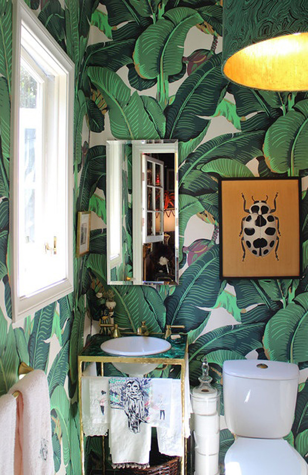 Martinique banana leaf wallpaper via Elle Decor 600x925