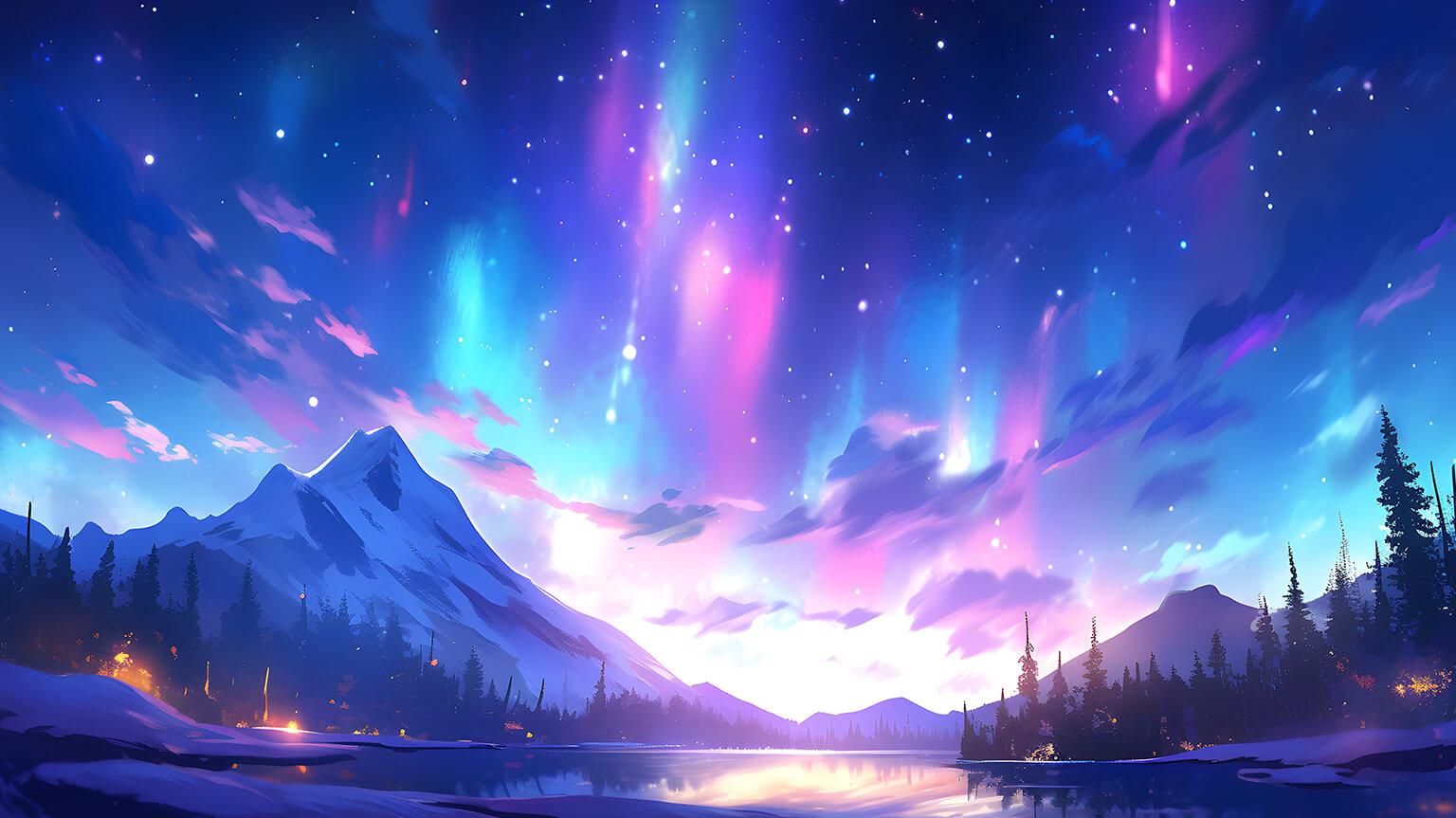 Winter Lake Northern Lights Desktop Wallpaper