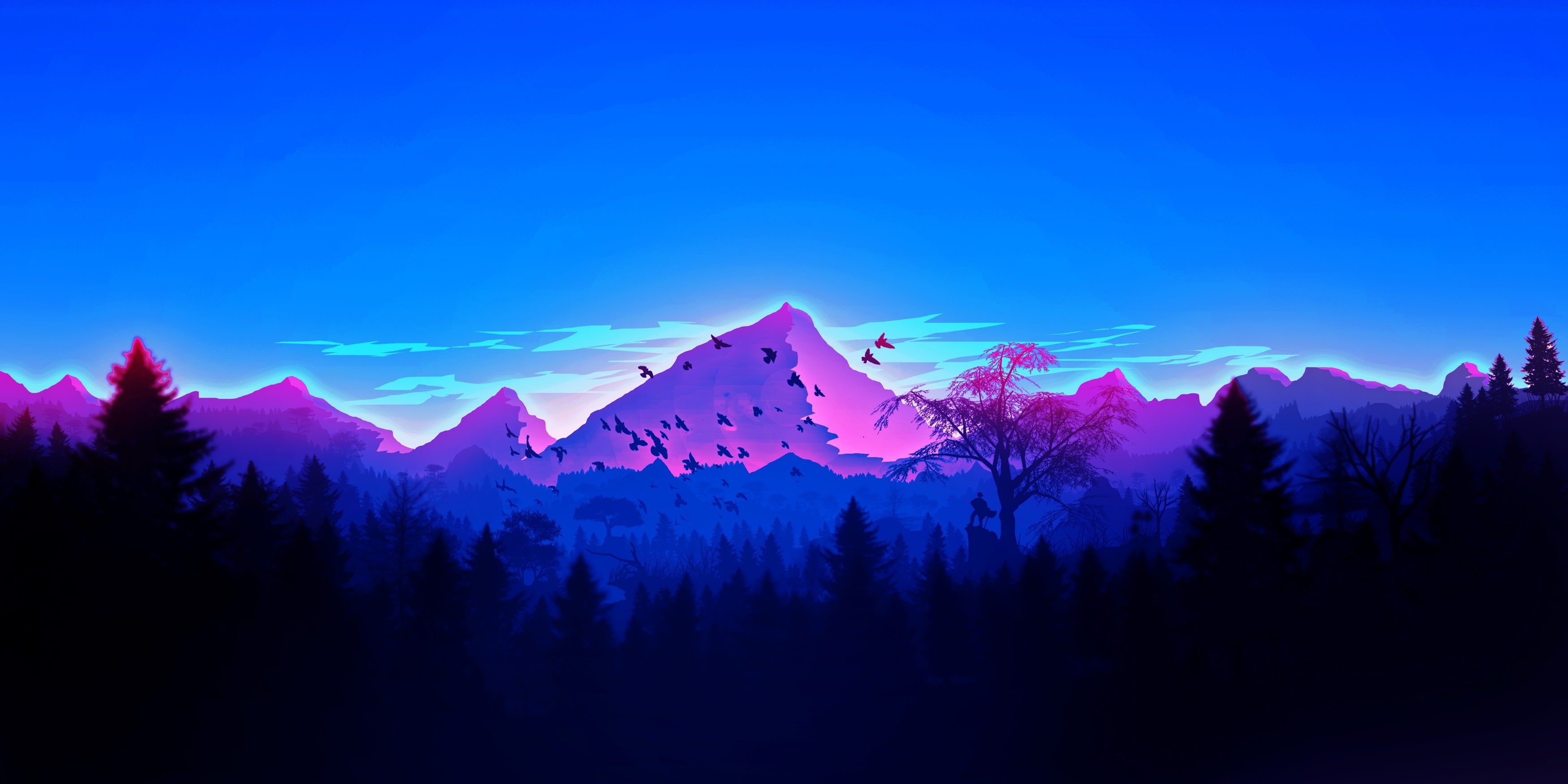 Blue Minimalist Mountain Range HD Wallpaper Vaporwave