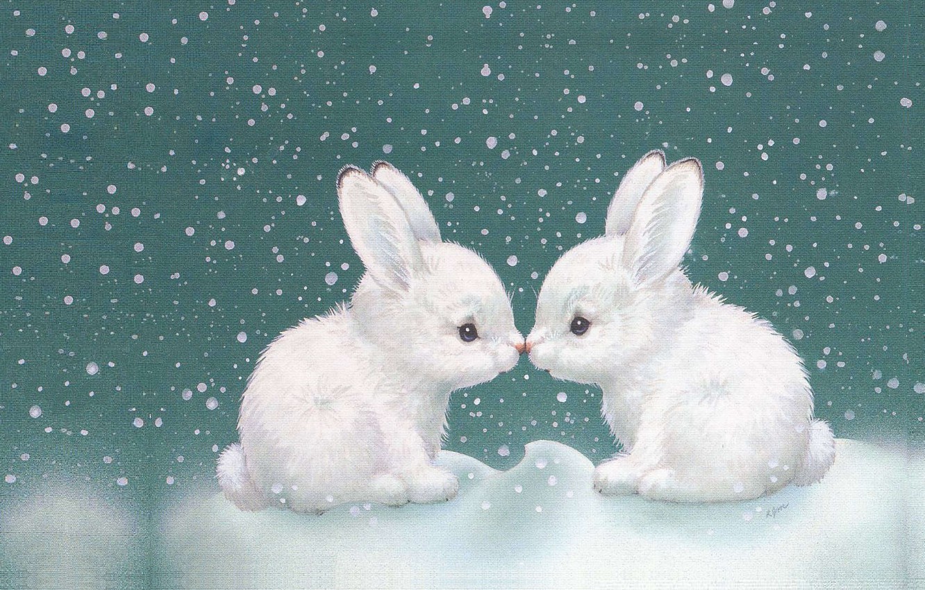 Wallpaper winter snow art Bunny childrens images for desktop