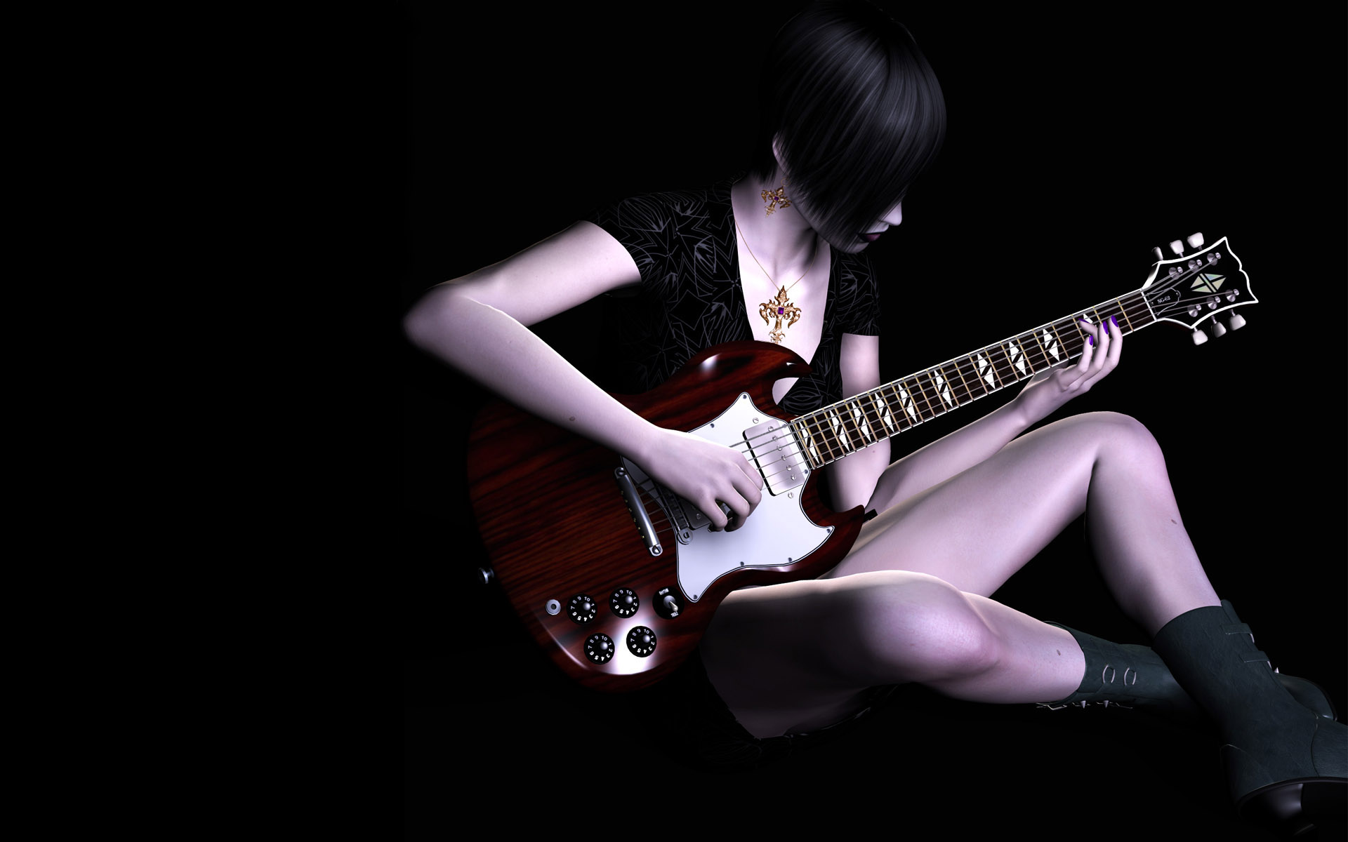 Music guitar playing girl World Wallpaper Collection