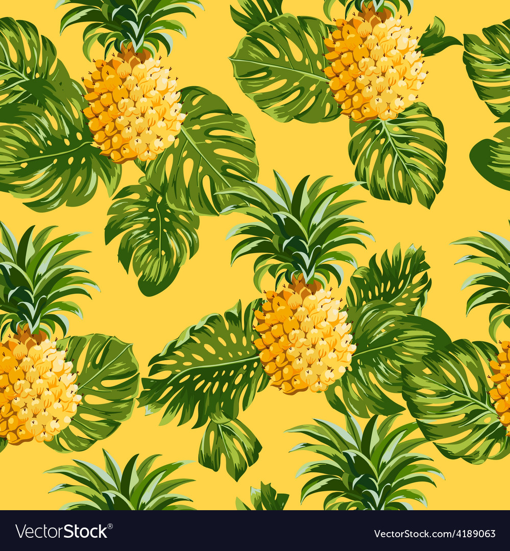 Pineapples And Tropical Leaves Background Vector Image