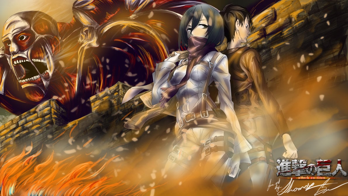 Eren and Misaka Attack on Titan Wallpaper by xAnacondax 1191x670
