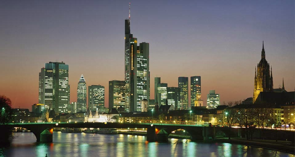 The Skyline Of Frankfurt Am Main At Night Hesse Germany