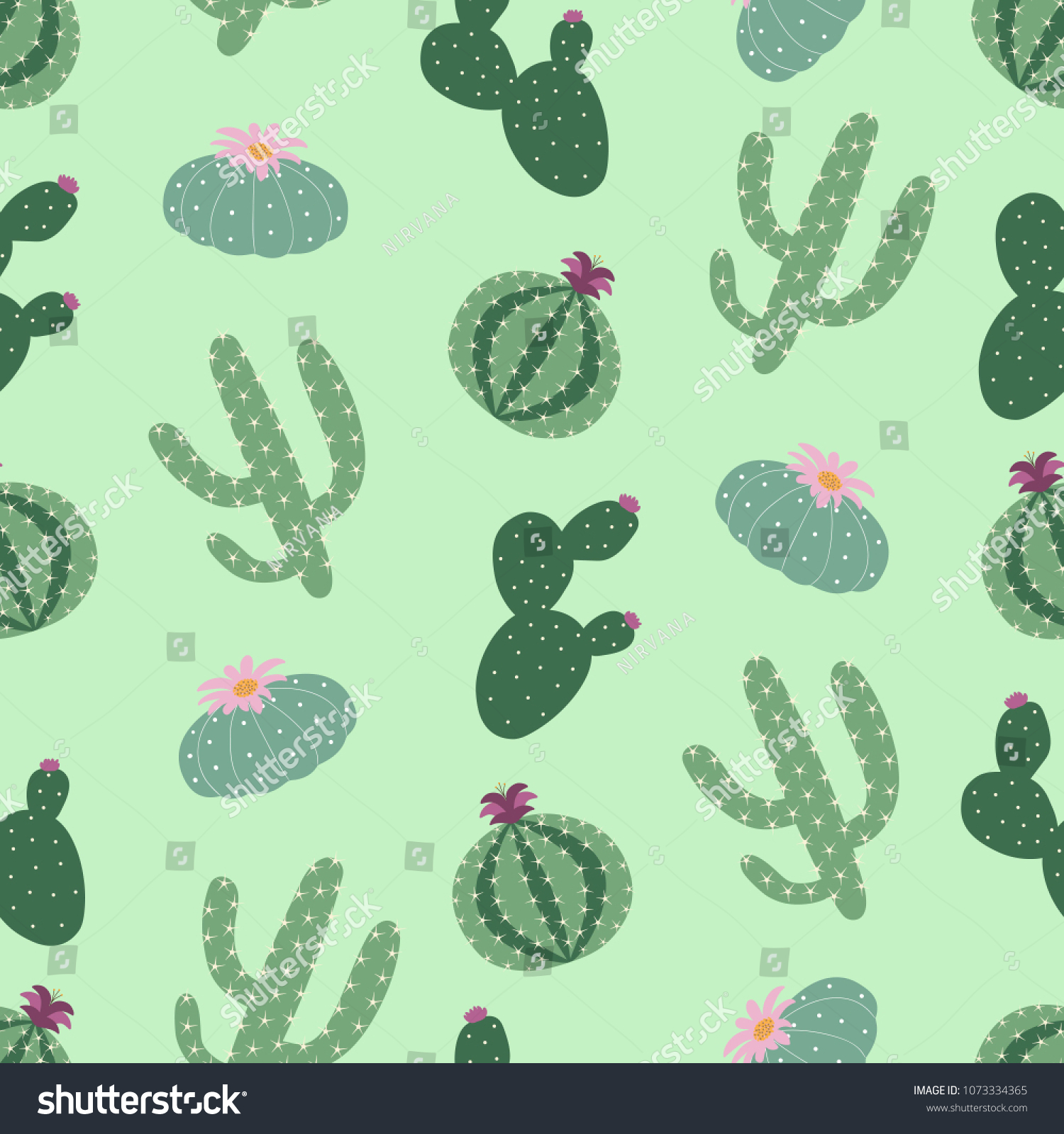 Green Plants Cactus Peyote Seamless Pattern Stock Vector Royalty