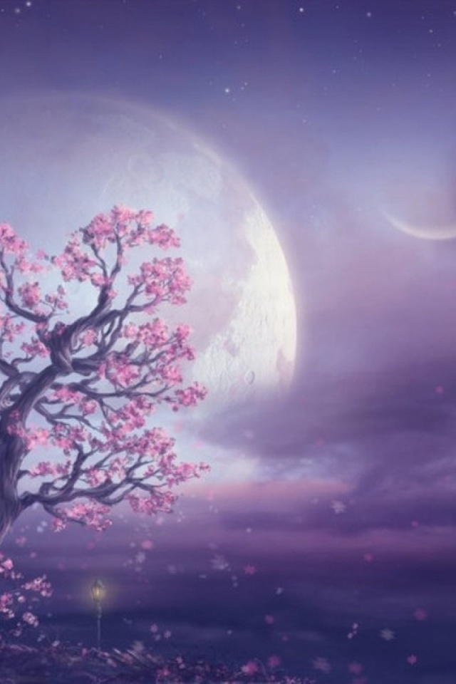 640x960 Pink Tree Moon Purple Sky Iphone 4 wallpaper