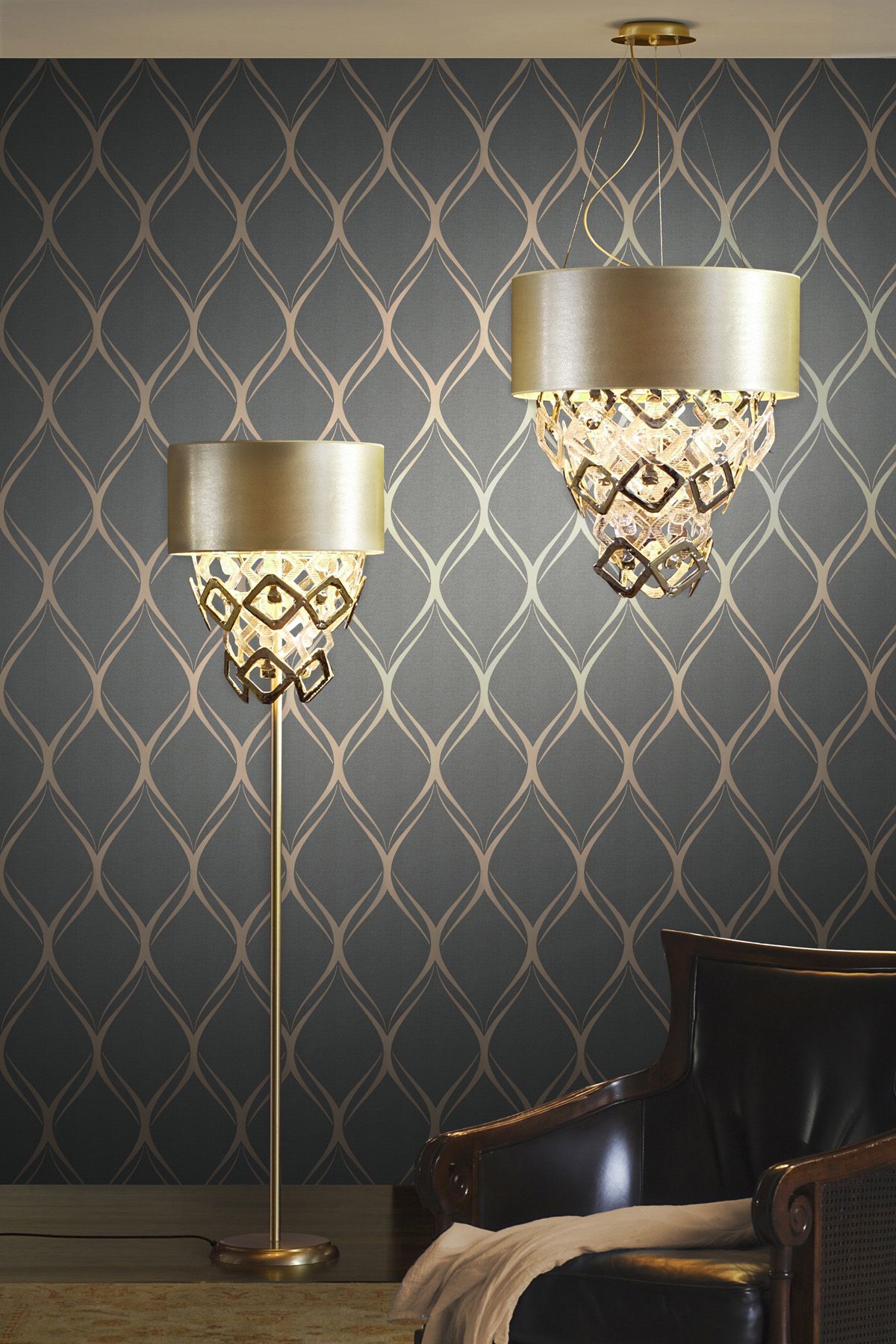 Luxe Living Room Decor Idea With A Dreamy Wallpaper Feature Wall