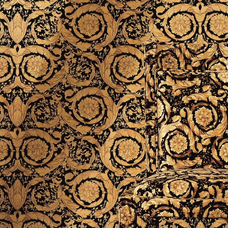 Versace Home Barocco Flowers Black Gold Luxury 70cm Wallpaper By As