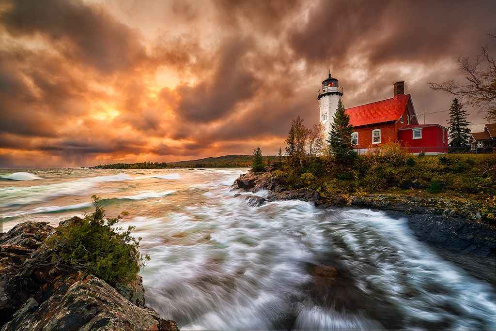 Sunrise At Eagle Harbor Lighthouse Location Michigan Season Fall