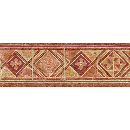 Blue Mountain Tile Wallpaper Border Red Burnt Orange and Beige