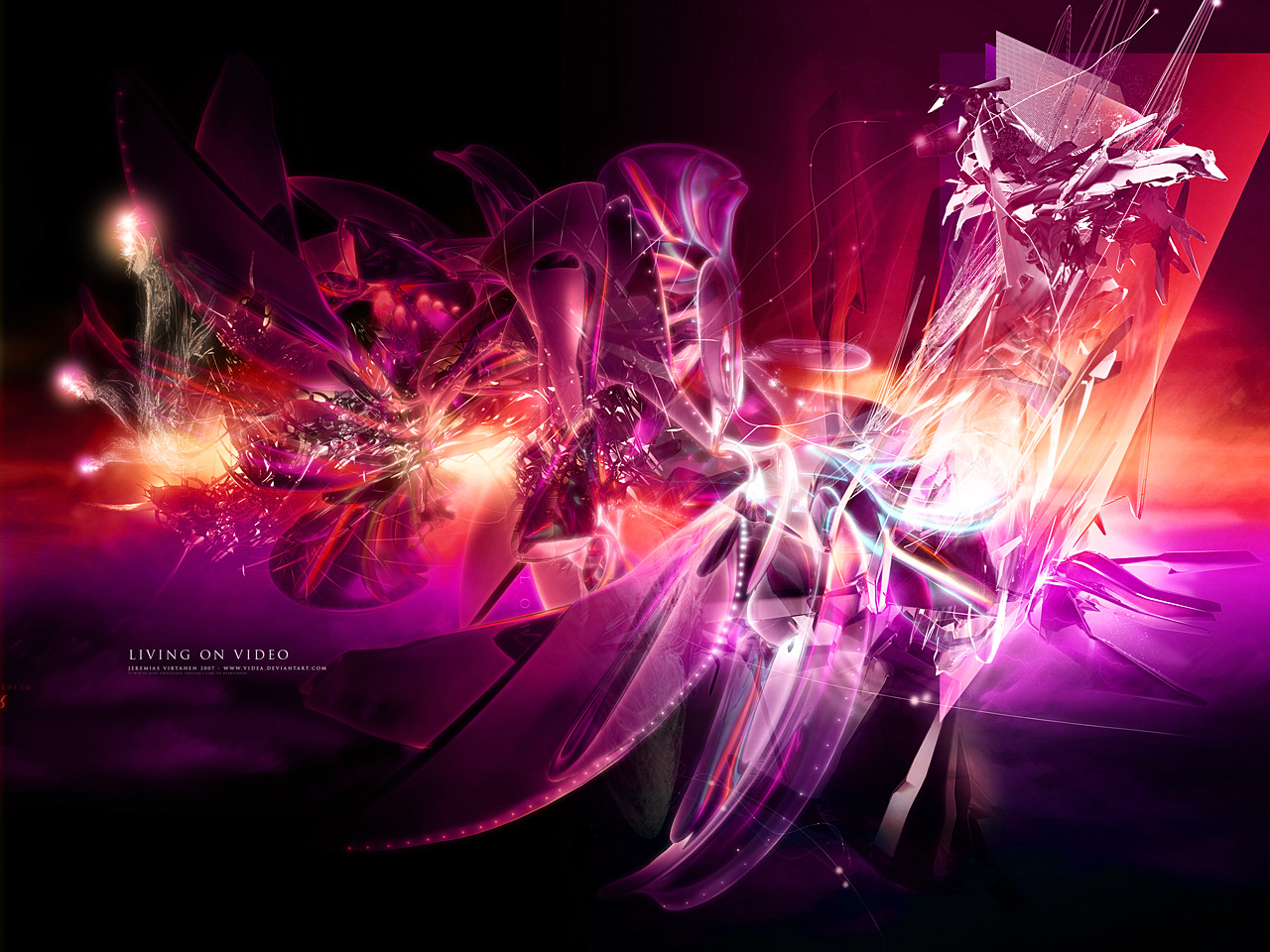 Vivid abstract art wallpaper with vibrant pink and purple hues, featuring dynamic shapes and light effects