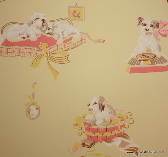 S Vintage Wallpaper Puppies On Pillows By Hannahstreasures