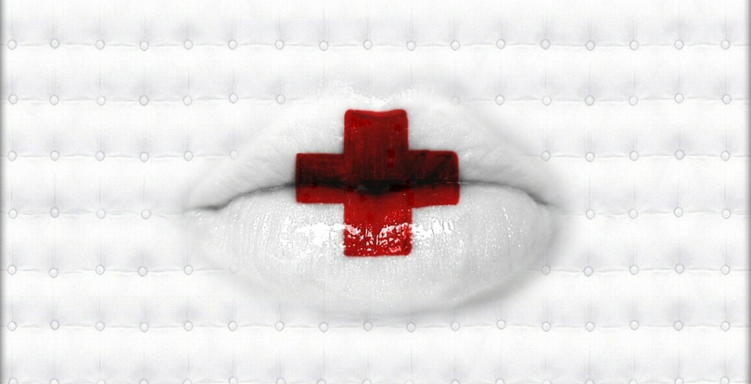 Wallpaper Lips Red Cross Minimal