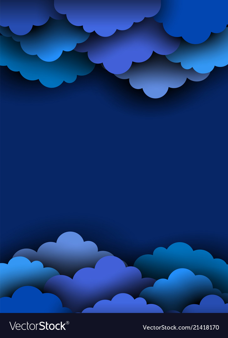 Blue Paper Cut Clouds On Dark Background Vector Image