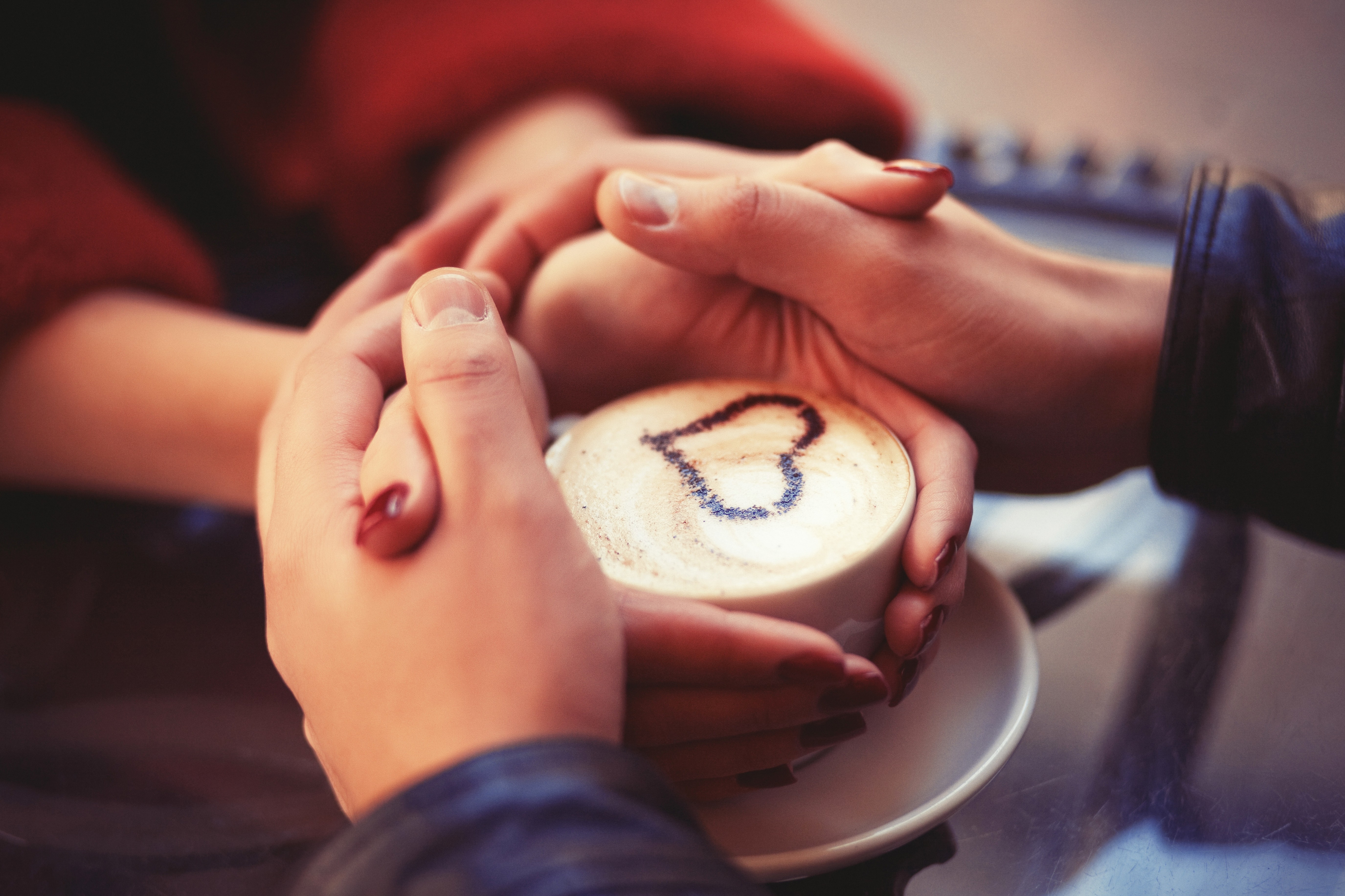 Couple Holding Hands At Coffee Wallpaper HD Love 4k Image