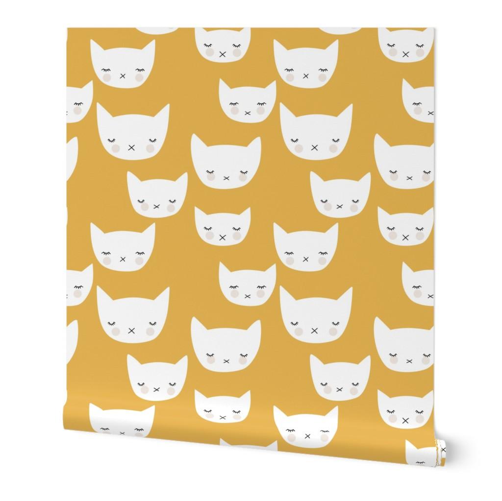Sweet Kitty Kawaii Cats Smiling Sleepy Wallpaper Spoonflower