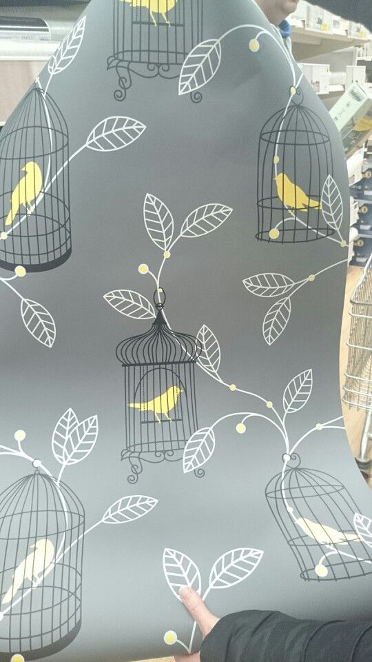 Gray Wallpaper Yellow Bird Pattern House Dreams