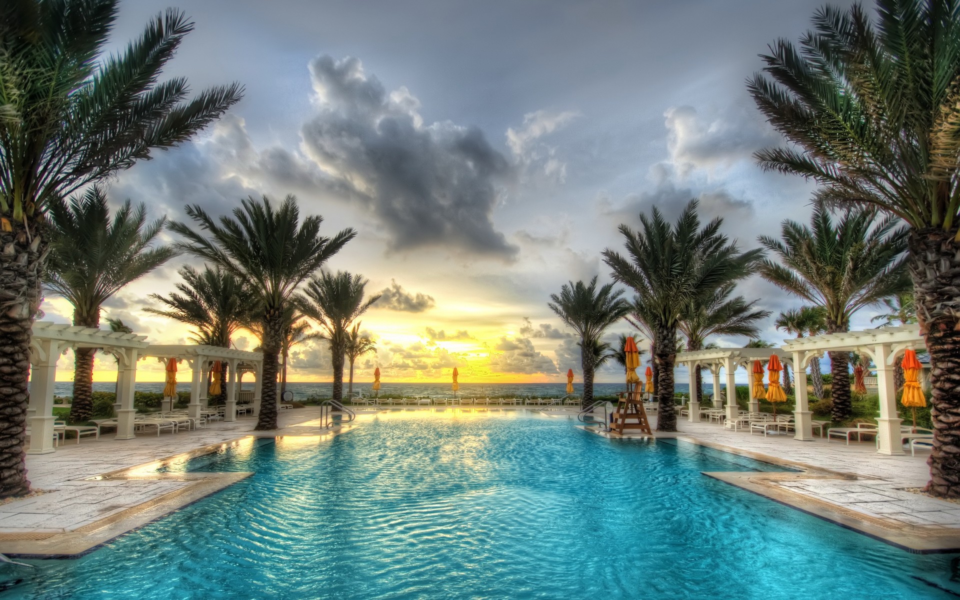 HDr Tropical Pool Wallpaper Background