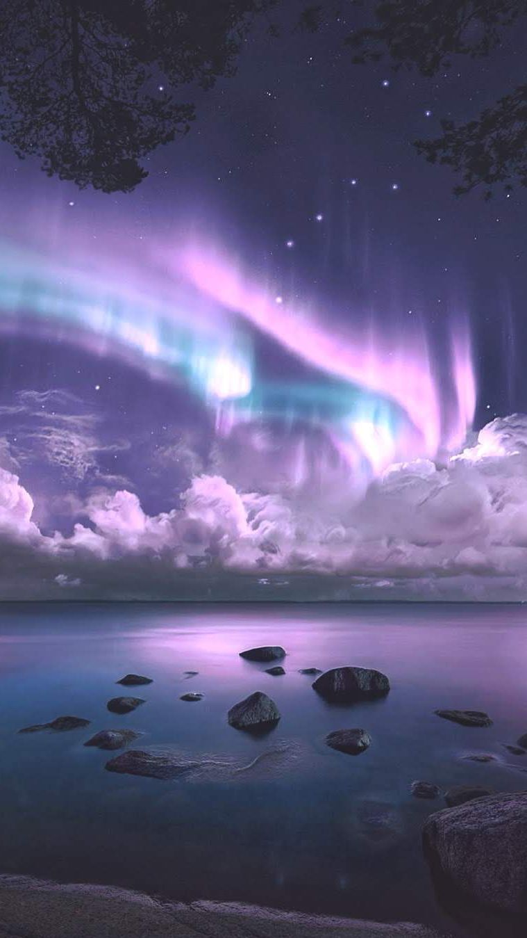 Aurora Over Sea Night Beautiful iPhone Wallpaper Northern Lights