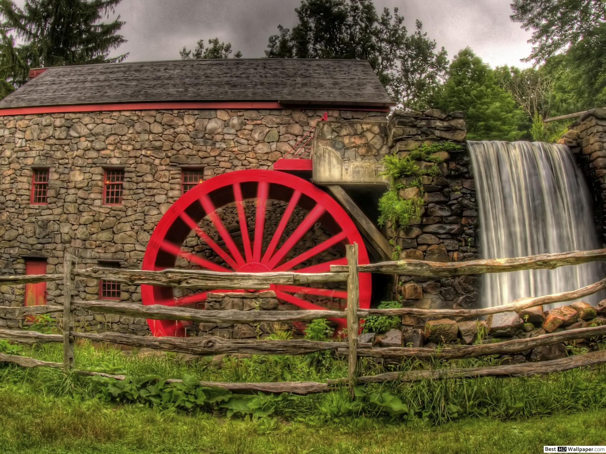 Artistic Stone Watermill HD Wallpaper