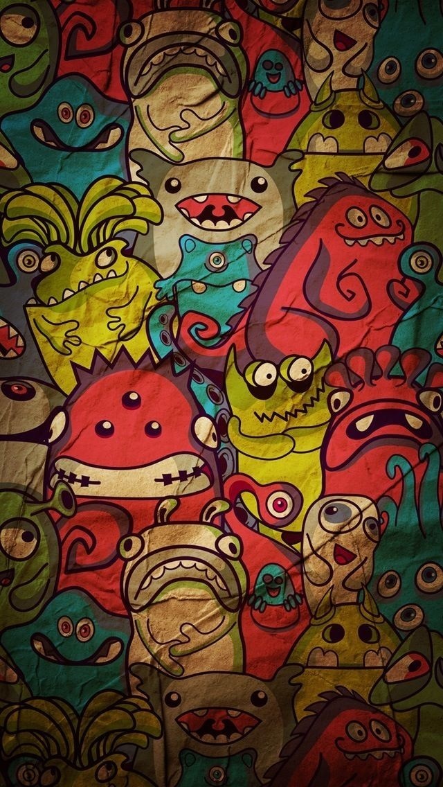 Cartoon Monsters Pattern Wallpaper iPhone