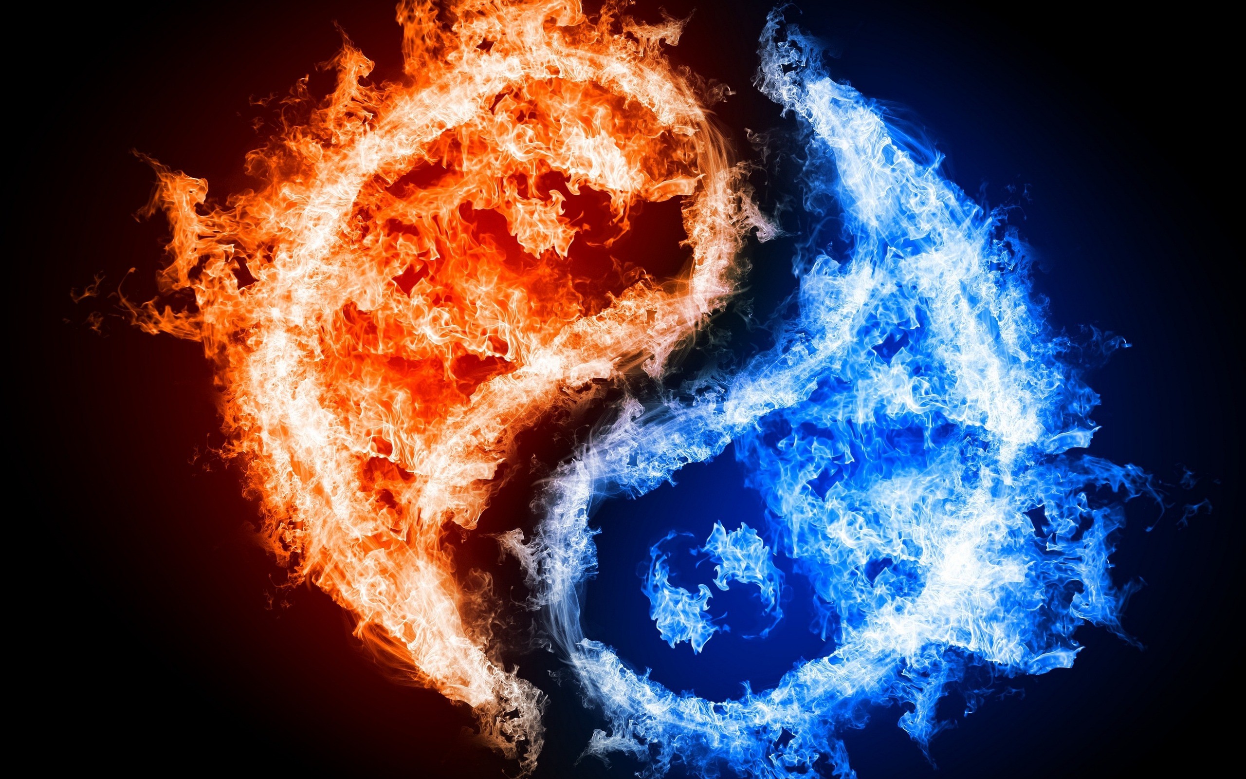 Fire Red Blue Wallpaper In Yin And Yang