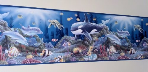 Wallpaper Border Bright Tropical Fish Under The Sea With Dolphins And