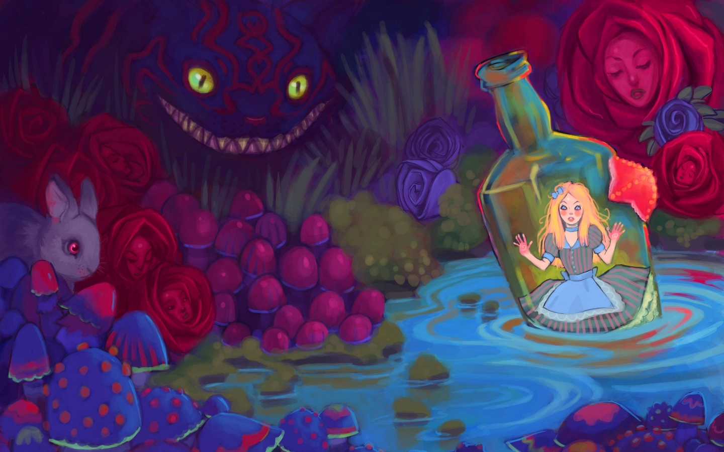Wallpaper Alice In Wonderland Bottles
